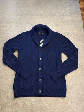 American Tall Shawl Collar Cardigan Navy Blue Heavy Knit Sweater Men’s NEW